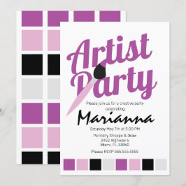 Invitación Paleta de Fiesta de Artista Cumpleaños Púrpura Inv