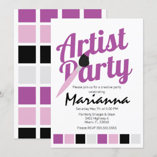 Invitación Paleta de Fiesta de Artista Cumpleaños Púrpura Inv