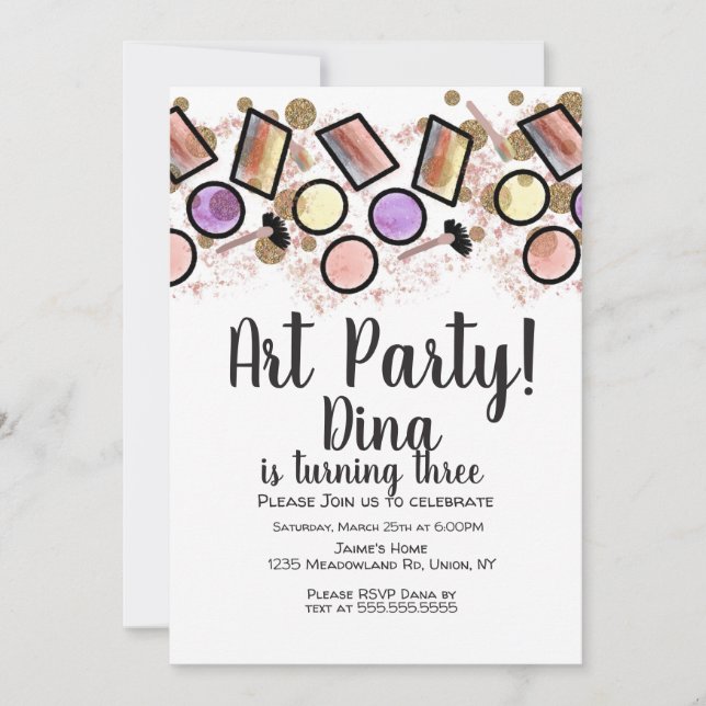 Invitación Paleta de pinceles para fiesta de cumpleaños de ar (Anverso)