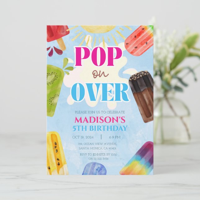 Invitación Paleta de Popsicle Sobre Helado 1ro 3ro 4to 5to 6t (Anverso de pie)