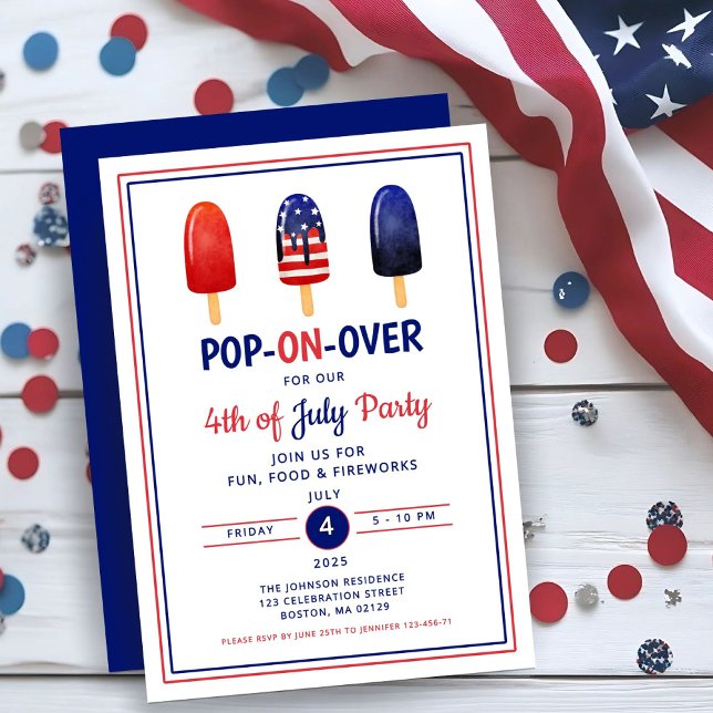 Invitación Paleta de rojo, blanco y azul 4 de julio (Red White And Blue Popsicle 4th Of July Invitation ()