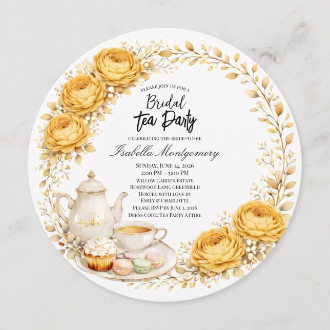 Invitación Paleta de té de fiesta de boda Amarillo Dorado (Anverso)