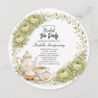 Invitación Paleta de Verde Musgo Fiesta del Té Despedida de S