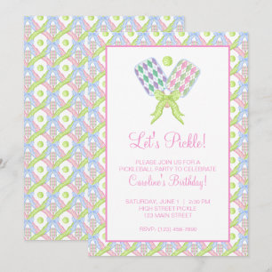 Invitación Paletas de Pickleball con Estilo de Acuarela Argyl