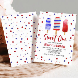 Invitación Paletas Dulce Uno Rojo Blanco Azul Cumpleaños 1