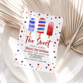 Invitación Paletas heladas Two Sweet Rojo Blanco Azul Cumplea