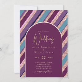 Invitación Palette Plum Morple Turquoise Rosa Boda de oro