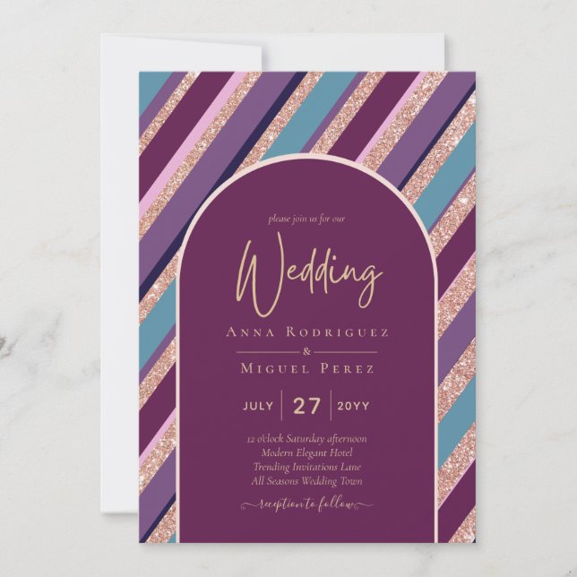Invitación Palette Plum Morple Turquoise Rosa Boda de oro (Anverso)