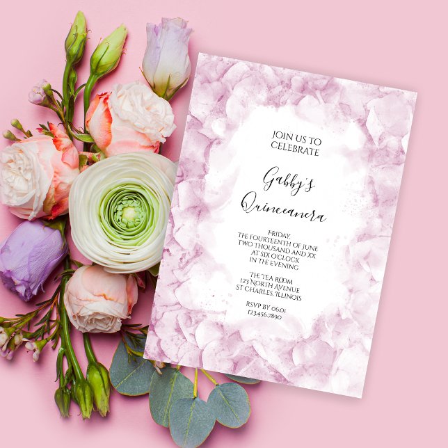 Invitación Pálido color rosa hidránico acuarela Quinceanera F (Subido por el creador)