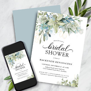 Invitación Pálido Dusty Azul Eucalyptus Verdor Ducha Bridal