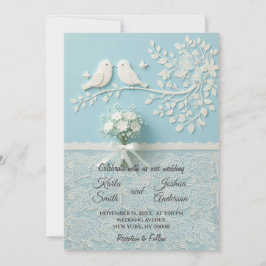 Invitación Pálido Verde azulado de encaje romántico y Boda de