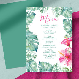 Invitación Palm acuarela deja menú rosa hibiscus tropical