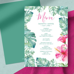 Invitación Palm acuarela deja menú rosa hibiscus tropical