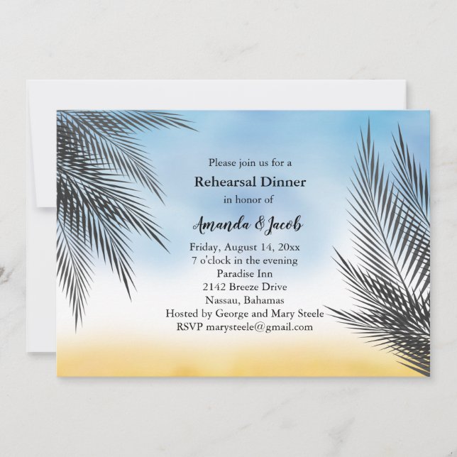 Invitación Palm acuarela vespertina cena escénica (Anverso)