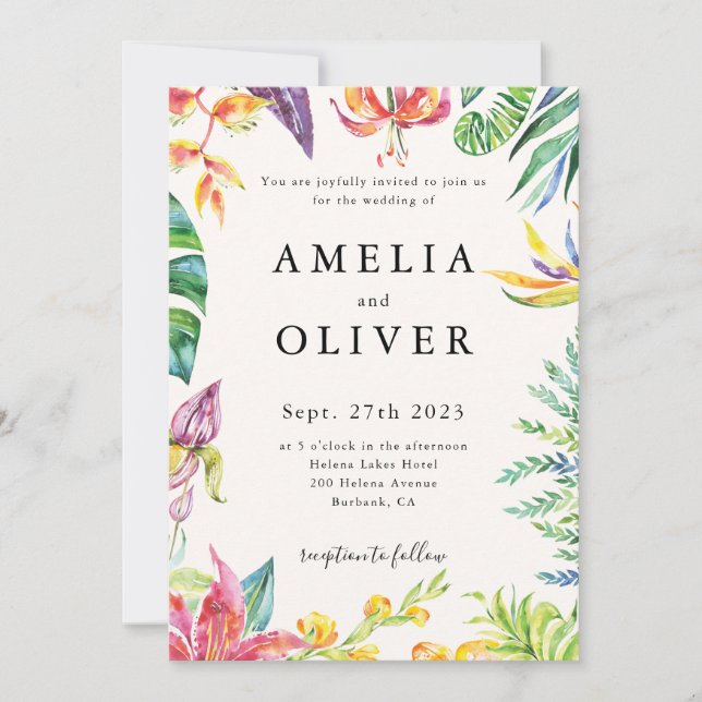 Invitación Palm Banana tropical deja Boda floral (Anverso)