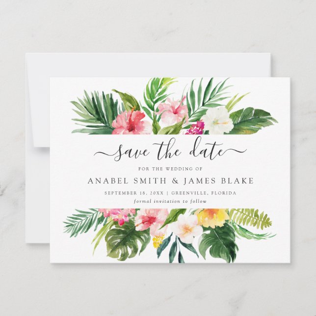Invitación Palm Banana tropical deja flores salva la fecha I (Anverso)