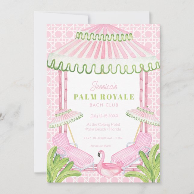 Invitación Palm Beach Cabana Bachelorette Weekend w Itinerary (Anverso)