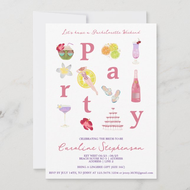 Invitación Palm Beach Destination Weekend Bachelorette Party (Anverso)