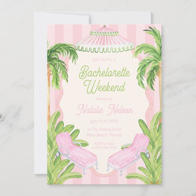Invitación Palm Beach Pool Loungers Bachelorette Weekend (Anverso)