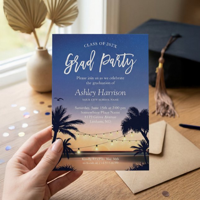 Invitación Palm Beach Sunset String ilumina la fiesta de grad (Subido por el creador)