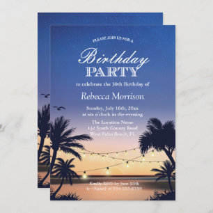Invitación Palm Beach Sunset String Luces fiesta de cumpleaño