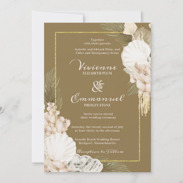 Invitación Palm Boho Boda Floral Blanca (Anverso)