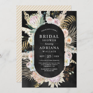 Invitación Palm Boho Pampas Floral Black Bridal Shower