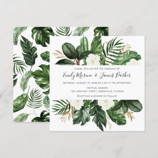 Invitación Palm Cactus Tropical Moderno Floral Blanca