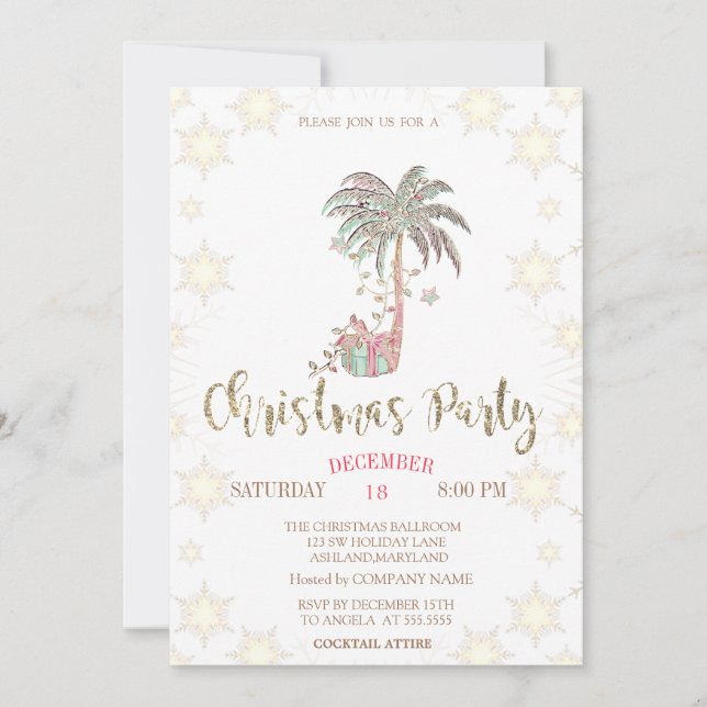 Invitación Palm Christmas Tree Present Company Fiesta (Anverso)