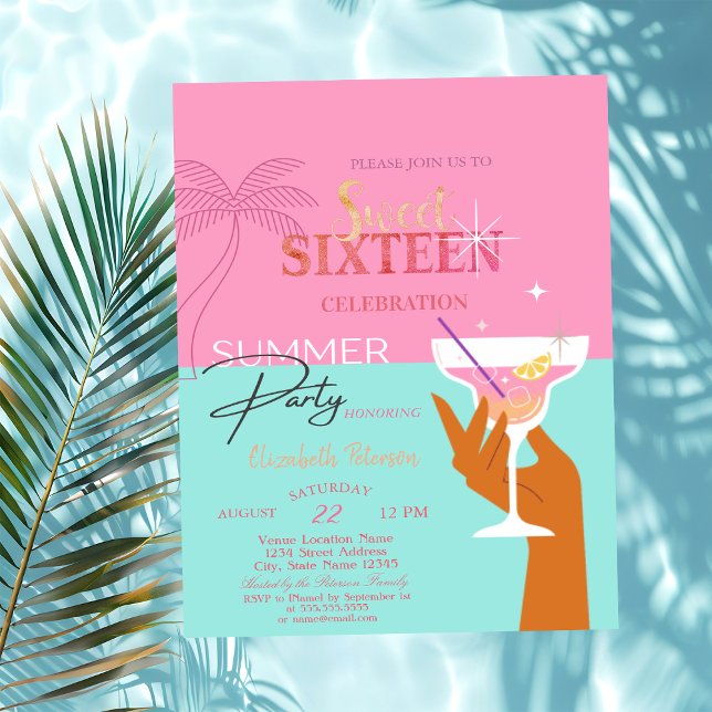 Invitación Palm Cocktail Summer Sweet 16 Fiesta (Subido por el creador)