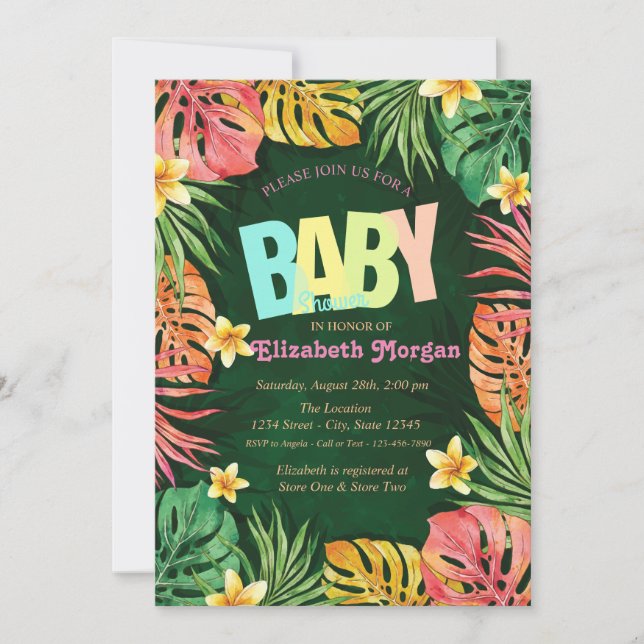 Invitación Palm colorida deja Baby Shower verde (Anverso)