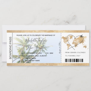 Invitación Palm de avión de avión de pasajeros para bodas de