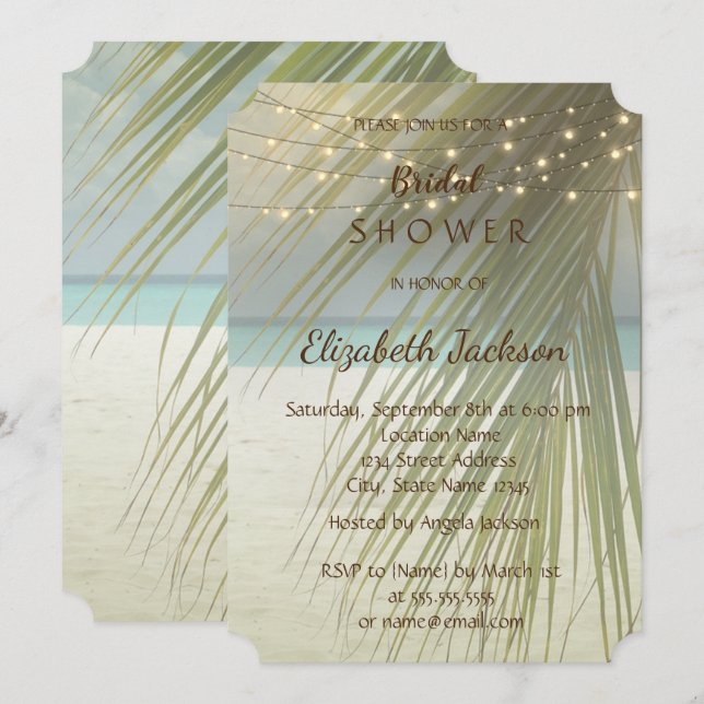 Invitación Palm de bodas de playa deja ducha de novia (Anverso / Reverso)