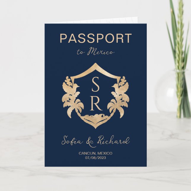 Invitación Palm de Escudo de pasaporte de destino de Boda de  (Anverso)