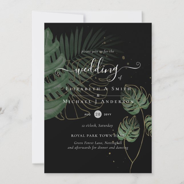 Invitación Palm de Isla Tropical deja boda de playa (Anverso)