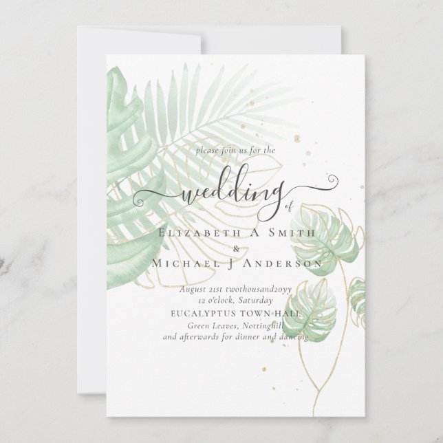 Invitación Palm de Isla Tropical deja boda de playa (Anverso)