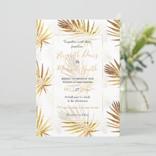 Invitación Palm de oro blanco tropical deja vegetación