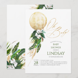 Invitación Palm de orquídeas blancas deja globo de oro Oh beb