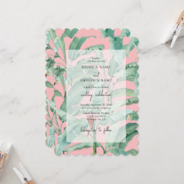 Invitación Palm de plátano tropical rosa deja Boda