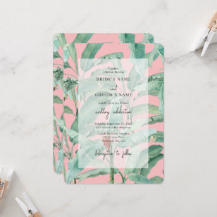 Invitación Palm de plátano tropical rosa deja Boda