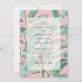 Invitación Palm de plátano tropical rosa deja Boda
