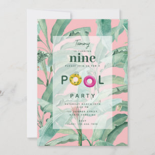 Invitación Palm de plátano tropical rosa moderno deja cumplea