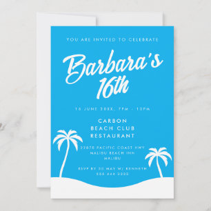 Invitación Palm de playa de Verano Girly Blue 16th Birthday