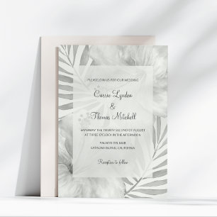 Invitación Palm de playa tropical negra y blanca Hibiscus Bod