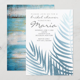 Invitación Palm de Relieve metalizado azul hielo deja ducha d
