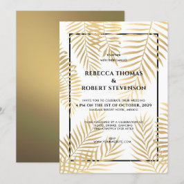 Invitación Palm de Relieve metalizado dorado falso deja boda