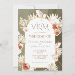 Invitación Palm de Terracota y Khaki deja a Boda tropical ade