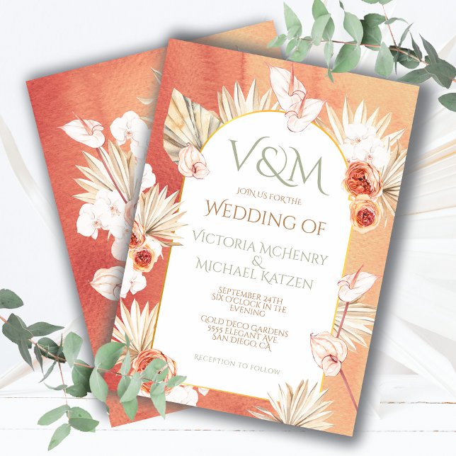 Invitación Palm de Terracota y Khaki deja Boda tropical (Subido por el creador)