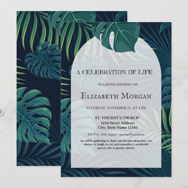 Invitación Palm Deja Celebración De La Vida (Anverso / Reverso)