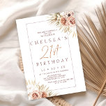 Invitación Palm floral Boho moderno 21º cumpleaños<br><div class="desc">Moderno Boho Floral Palm Invitación a los 21 Años Rústico pero con un toque moderno, una invitación de 21 años de flores bohemias con dos adorables acuarelas florales con hojas de palma. Esta bohemia floral de 21 años es ideal para alguien que busca una sencilla y minimalista invitación inspirada en...</div>